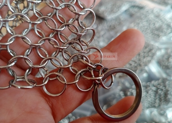 SS316L กระทะเหล็กหล่อวงแหวน 10 มม. Chainmail 8&quot; X 6&quot; สแตนเลสเกรดสูง