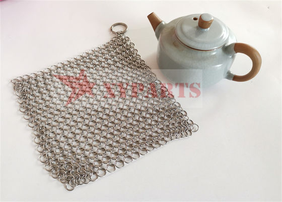 SUS316 แหวน Chainmail กระทะเหล็กหล่อ เกรดอาหาร